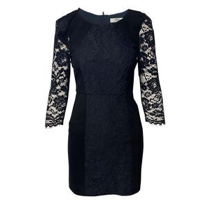 Tibi Long Sleeve Lace MIni Dress in Black Nylon